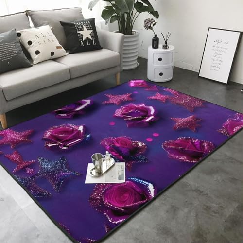 Breaux Glitter Sequin Rose Print Non-Slip Floor Mat 80x58 In
