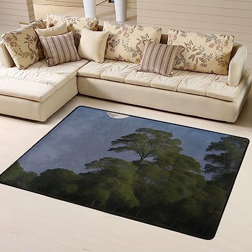 Red Flower and Moon Carpet 63x48in Washable Non-Slip Kitchen Mat