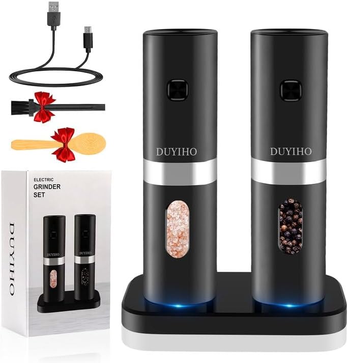 Rechargeable Salt Pepper Grinder Set with LED Light and Double Charging Base