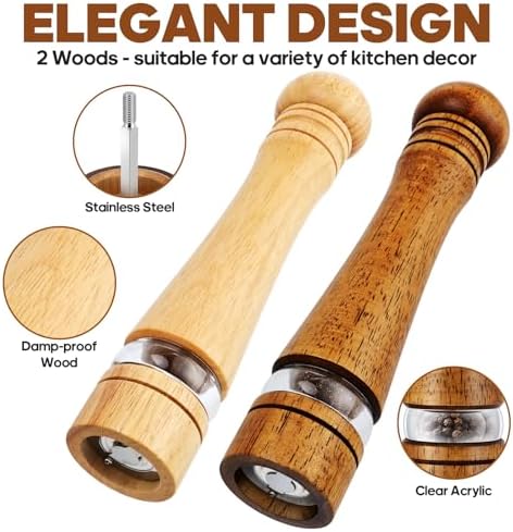 Elegant Twin 10-Inch Wooden Salt and Pepper Mill Set