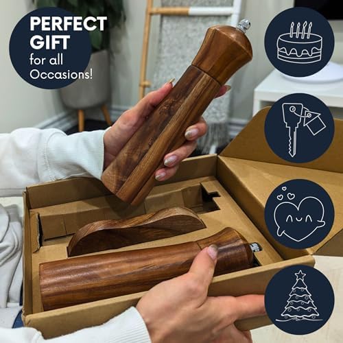 Premium Acacia Wooden Salt Pepper Grinders Set 8 x 2