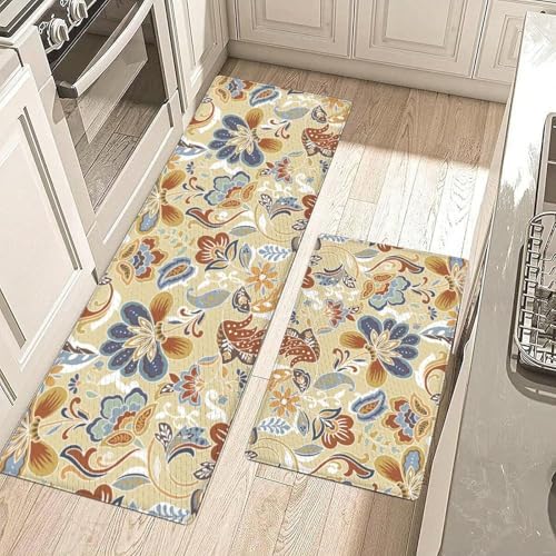 Perfect Pair of Kitchen MatsNon-Skid Waterproof Floral Design