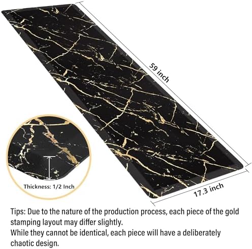 Gold Foil Marble Kitchen Mat Anti Fatigue 173x59 Inch