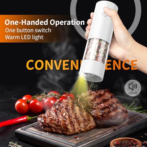 Double-Pack Electric Salt and Pepper Grinder Set with Adjustable Coarseness Warm Light