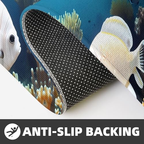 White-Golden Fish Print Kitchen Mat Non-Slip Waterproof Comfortable