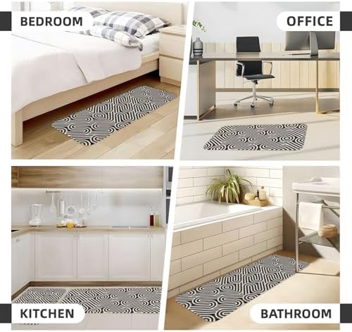 JxWCher Black Curved Kitchen Rugs Durable Non-Slip Waterproof Ergonomic Design 2-Pack