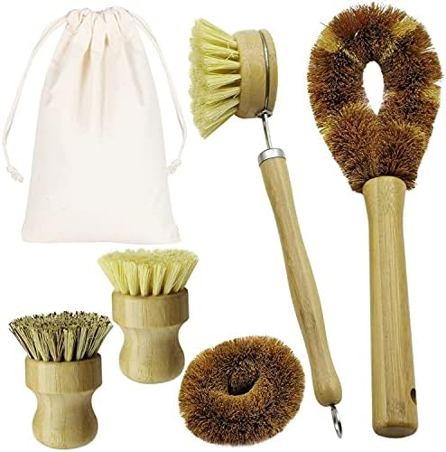 CEREM5-Piece Bamboo Dish Brush Set for Eco-Friendly Kitchen Cleaning