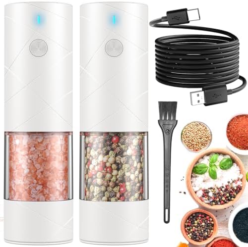 Double-Pack Electric Salt and Pepper Grinder Set with Adjustable Coarseness Warm Light