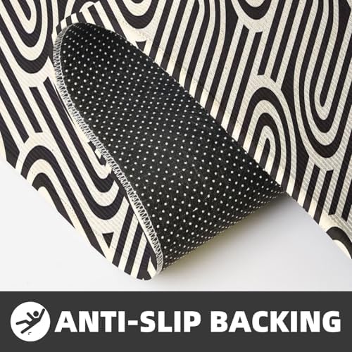 JxWCher Black Curved Kitchen Rugs Durable Non-Slip Waterproof Ergonomic Design 2-Pack