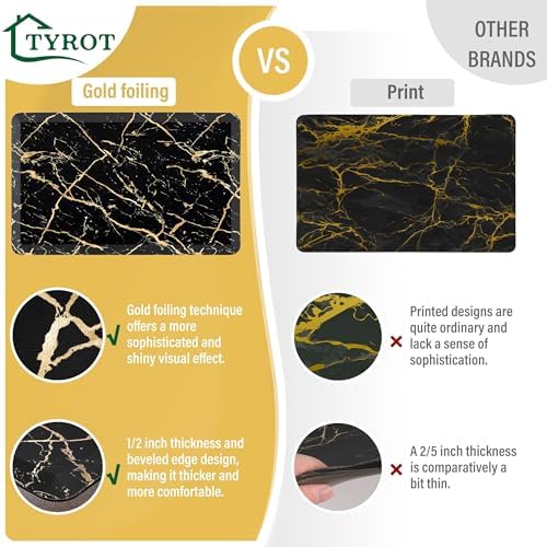 Gold Foil Marble Kitchen Mat Anti Fatigue 173x59 Inch