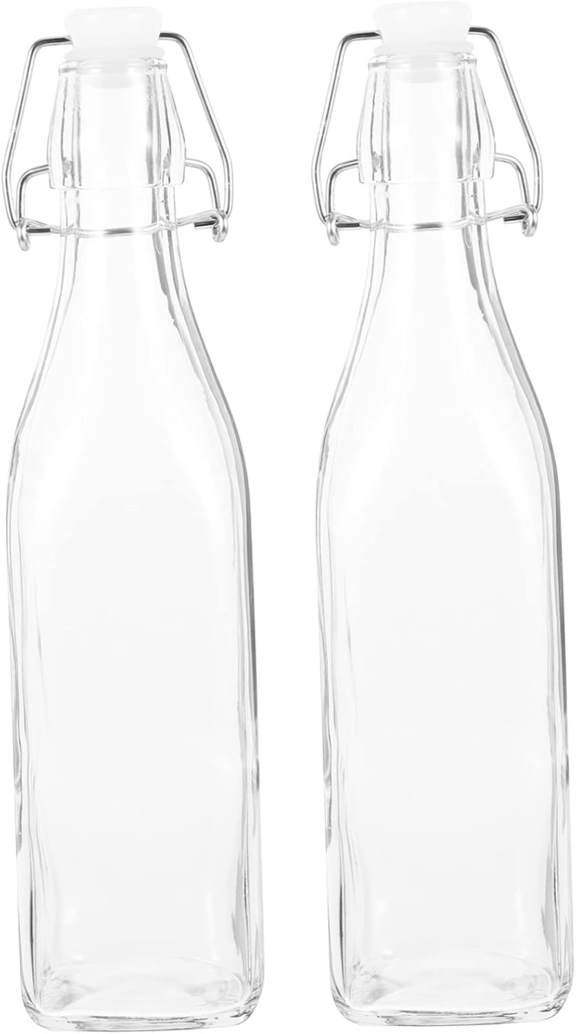 Cabilock Glass Juice Bottles 2 Pack - Reusable Oil Sauce Vinegar Storage