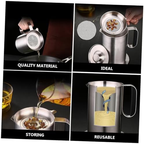Cabilock 1L Stainless Steel Oil Bottle with Strainer Kitchen Essential