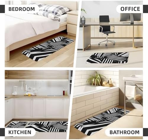 2-Pack Black and White Geometric Kitchen Floor Mats