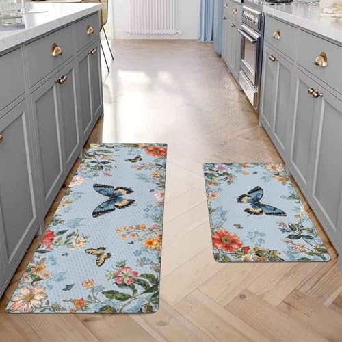 Floral Kitchen Mats Set - Non-Slip Waterproof for Home Kitchen