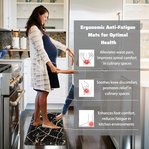 Gold Foil Marble Kitchen Mat Anti Fatigue 173x59 Inch