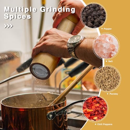 8-Inch Oak Wood Pepper Grinder with Adjustable Settings