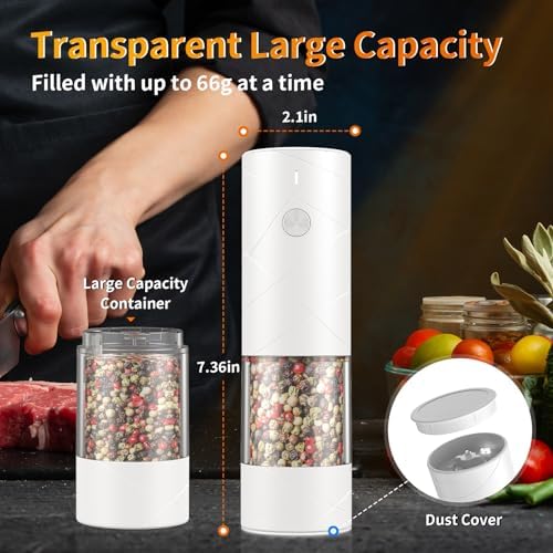 Double-Pack Electric Salt and Pepper Grinder Set with Adjustable Coarseness Warm Light