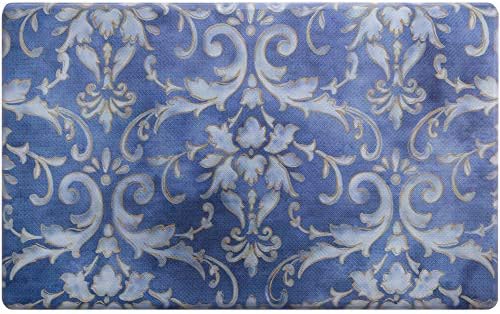 Cozy Anti-Fatigue Kitchen Mat 12 Inch Thick Damask Blue