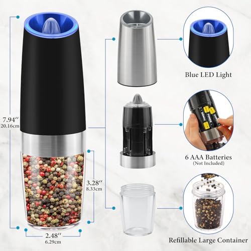 MOVNO Gravity Electric Pepper Salt Grinder Set with LED Light