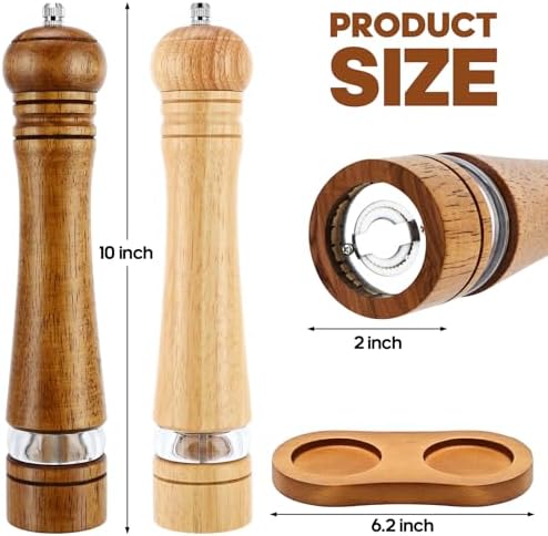 Elegant Twin 10-Inch Wooden Salt and Pepper Mill Set