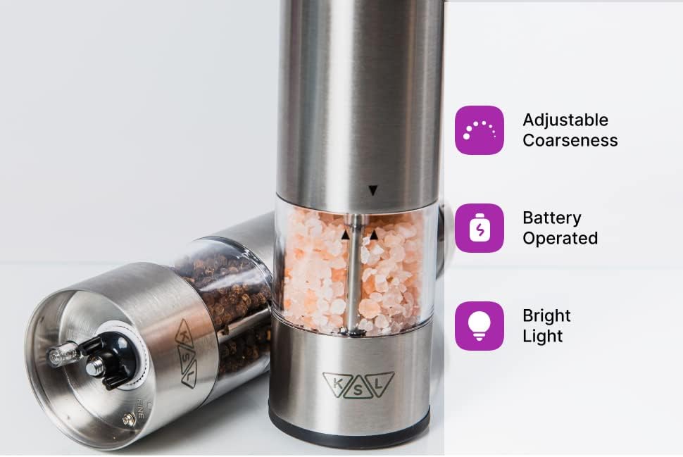 KSL Electric Salt Pepper Grinder Set - Adjustable Motorized