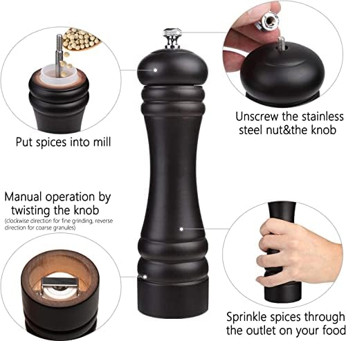 Black Pepper Mill Salt Grinder Refillable Adjustable Coarseness Ceramic
