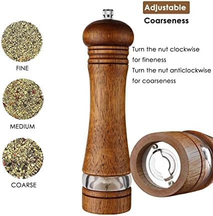 Mosuniro 2-Piece Salt Pepper Grinder Set with Wooden Tray Adjustable Coarseness