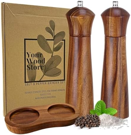 Premium Acacia Wooden Salt Pepper Grinders Set 8 x 2