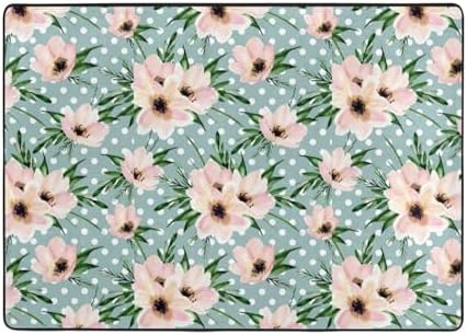Polka Dots Flowers Print Non-Slip Floor Mat 80x58in
