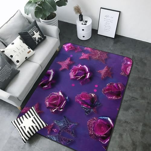Breaux Glitter Sequin Rose Print Non-Slip Floor Mat 80x58 In