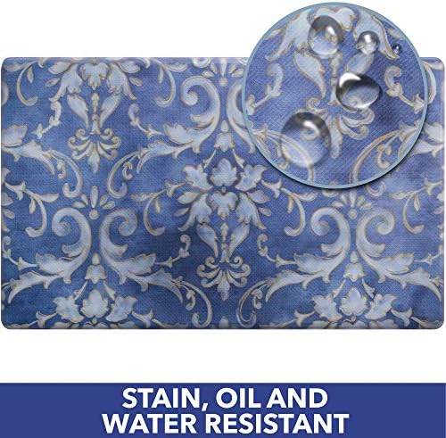 Cozy Anti-Fatigue Kitchen Mat 12 Inch Thick Damask Blue