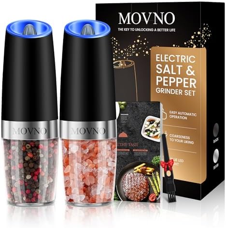 MOVNO Gravity Electric Pepper Salt Grinder Set with LED Light