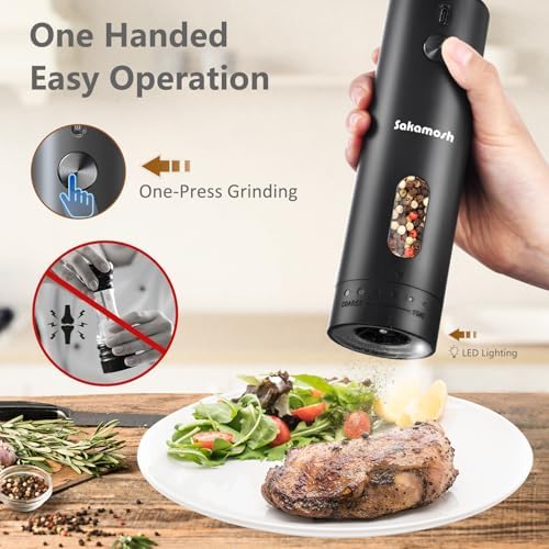 Effortless Black Pepper Grinder with LED Light