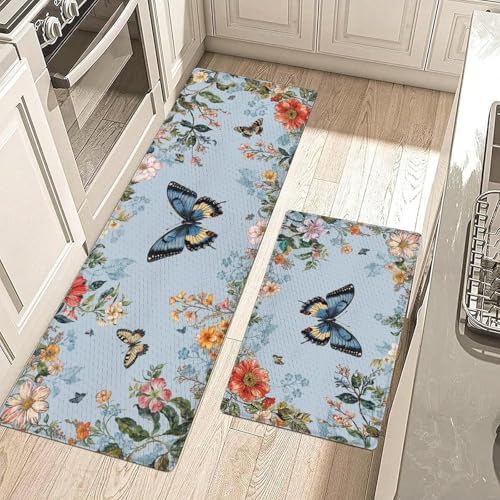 Floral Kitchen Mats Set - Non-Slip Waterproof for Home Kitchen