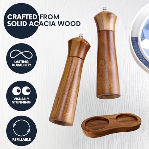 Premium Acacia Wooden Salt Pepper Grinders Set 8 x 2