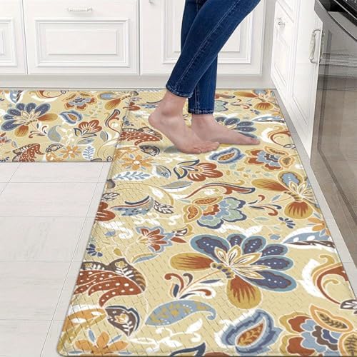 Perfect Pair of Kitchen MatsNon-Skid Waterproof Floral Design