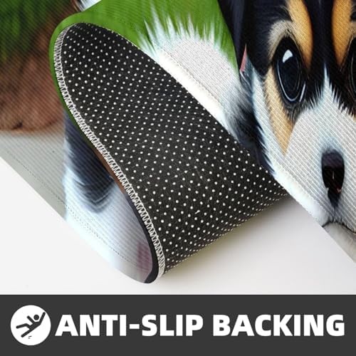 Black and White Puppy Print Kitchen Mats Durable Water Repellent