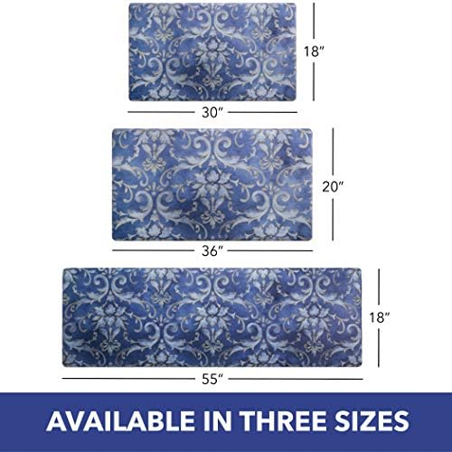 Cozy Anti-Fatigue Kitchen Mat 12 Inch Thick Damask Blue