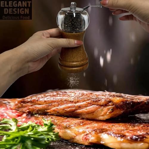 Salt Pepper Grinder Set Wooden and Acrylic with Zinc Alloy Handle