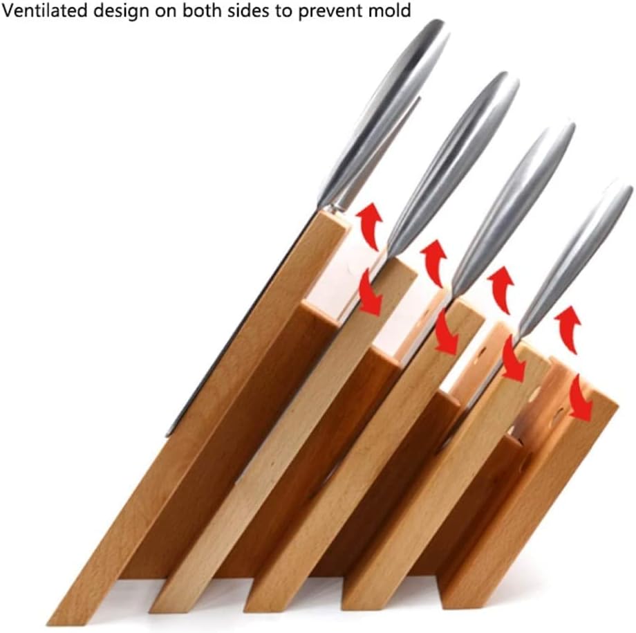 Sturdy Solid Wood Kitchen Knife Holder with Anti-Slip Base