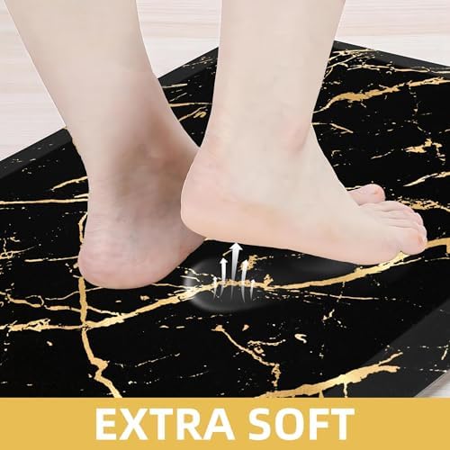 Gold Foil Marble Kitchen Mat Anti Fatigue 173x59 Inch