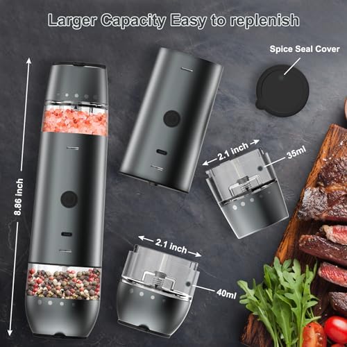 Electric Salt and Pepper Grinder Set with Dual Heads