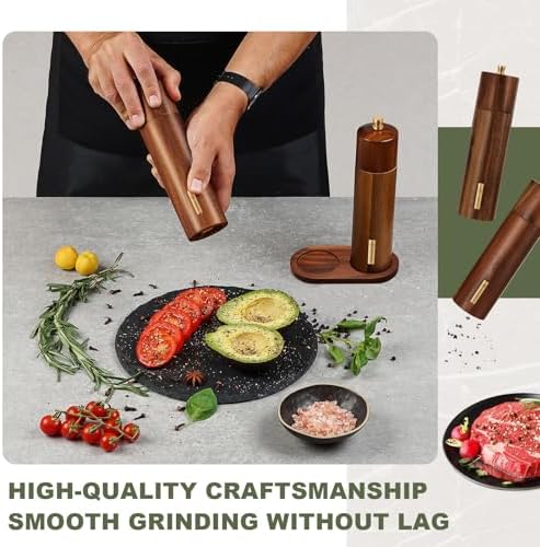 LOYIM8-Inch Wooden Salt Pepper Mill Set with Adjustable Grind Refillable Design