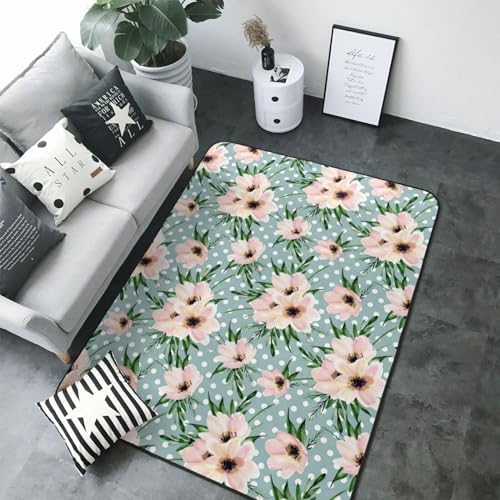 Polka Dots Flowers Print Non-Slip Floor Mat 80x58in