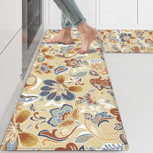 Perfect Pair of Kitchen MatsNon-Skid Waterproof Floral Design