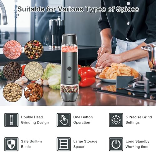 Electric Salt and Pepper Grinder Set with Dual Heads