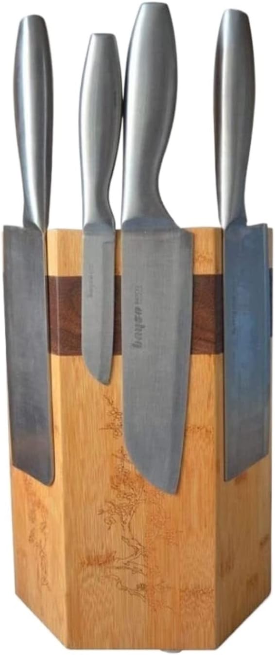 Zaego Magnetic Bamboo Knife Holder Set