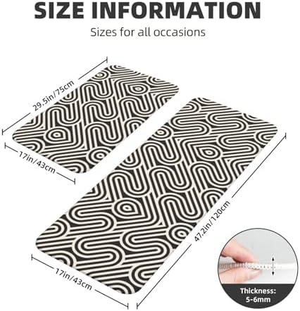 JxWCher Black Curved Kitchen Rugs Durable Non-Slip Waterproof Ergonomic Design 2-Pack
