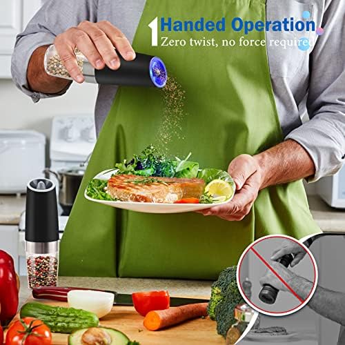MOVNO Gravity Electric Pepper Salt Grinder Set with LED Light