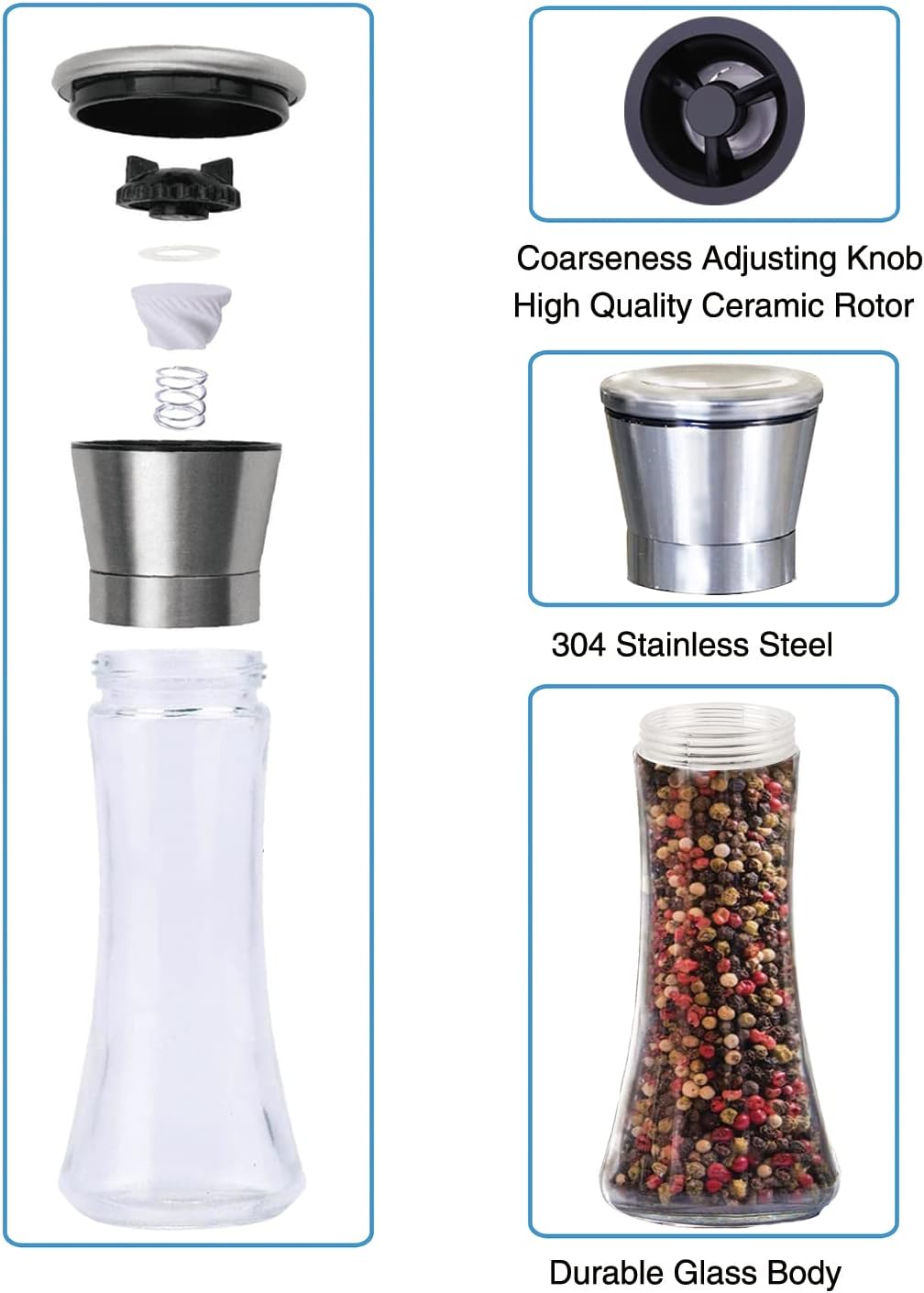 3-Piece Stainless Steel Salt Pepper Mill Set